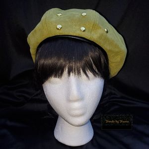 Green Suede Studded beret hat